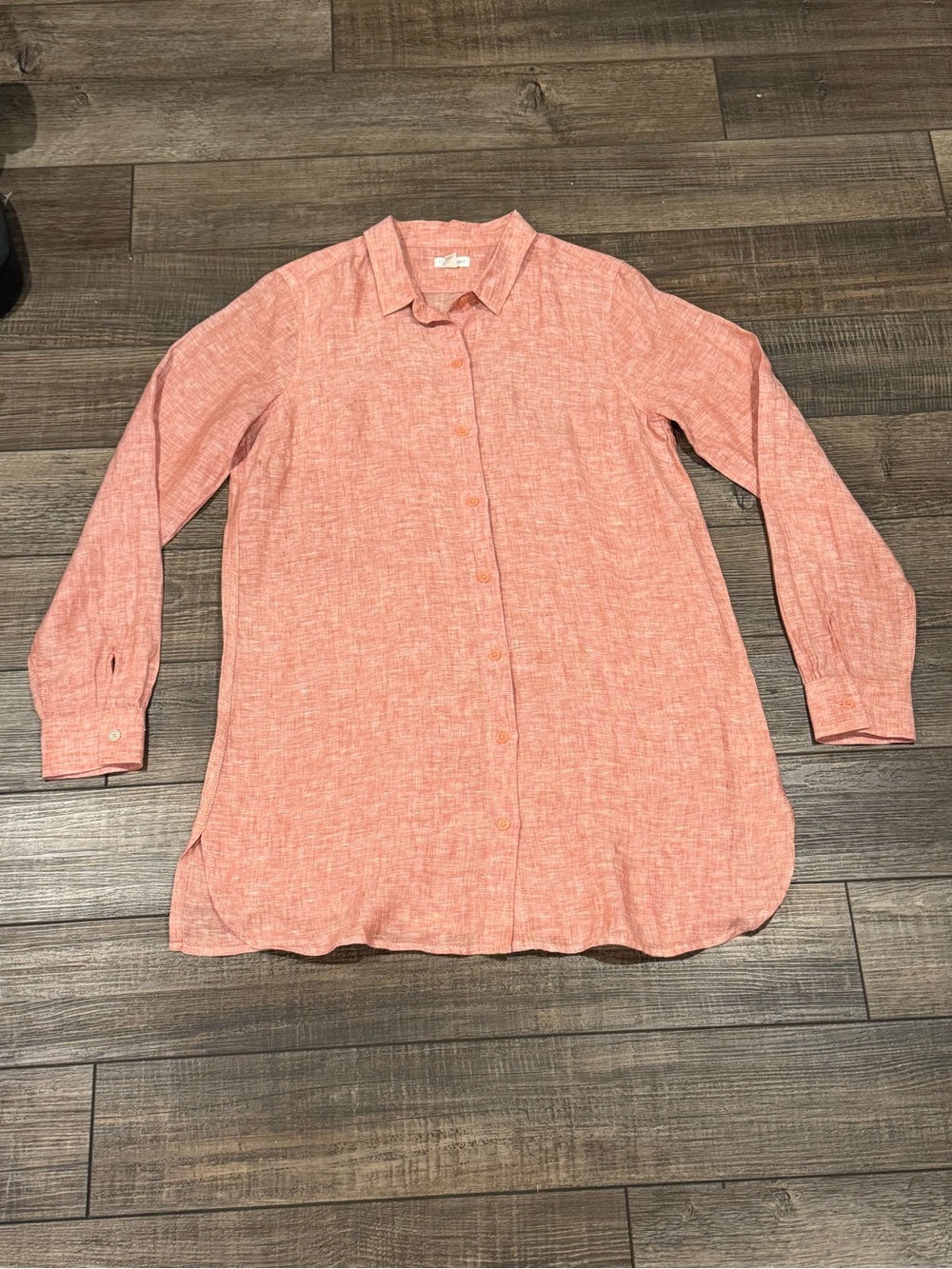 Garnet Hill Linen Tunic Shirt Lagenlook Coastal Button Down Size XS
